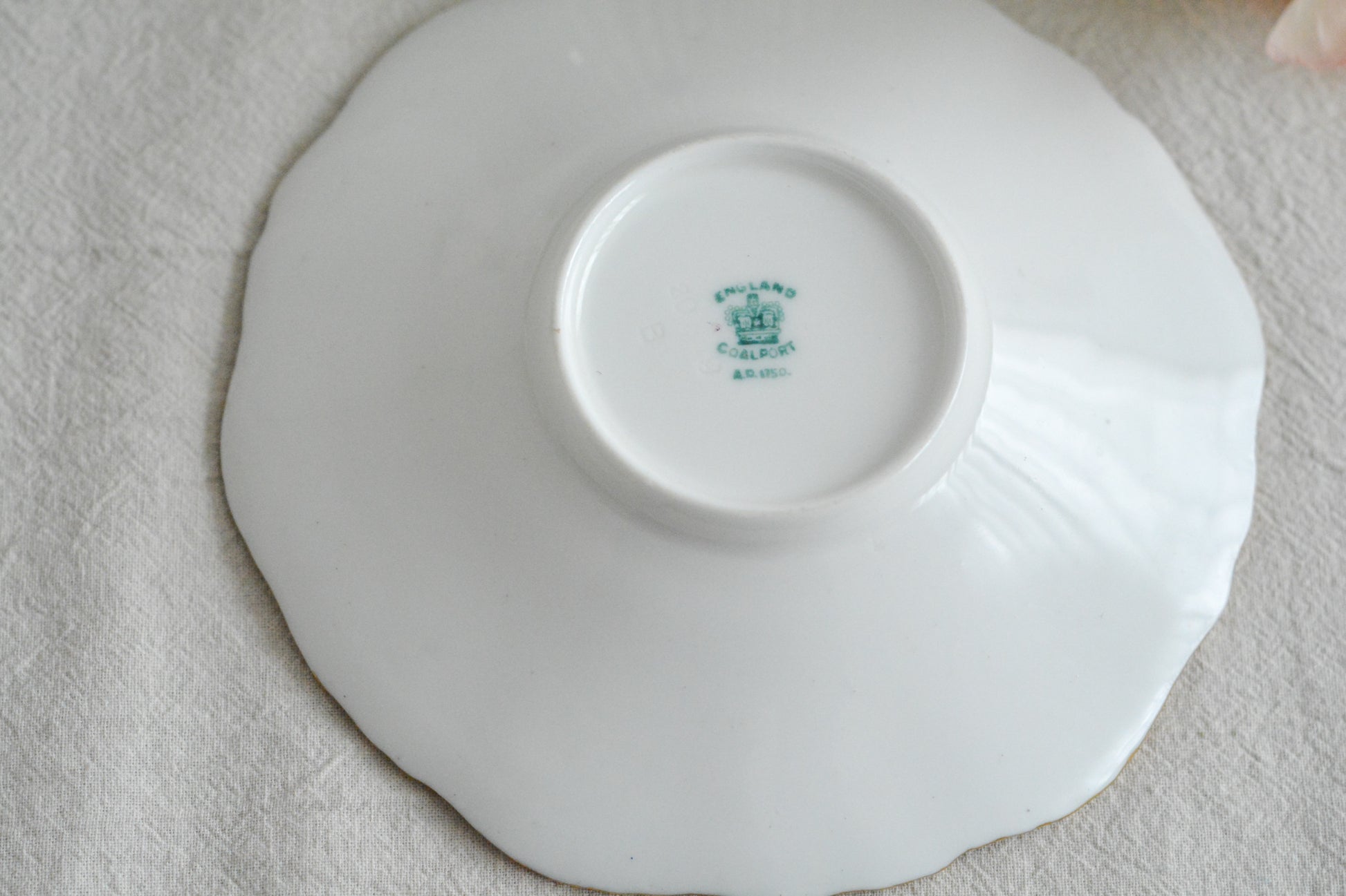 コールポートの代表作と言ってもいい、バットウィングシリーズ。カラー展開が豊富でレアカラーと呼ばれる貴重かつ人気のカラーがあります。その中でもターコイズブルーは幻と言われるほどレアなカラー。前回ご紹介できた時もとても嬉しかったのですが、また出会うことができて本当に嬉しく思います。手に取ると、宝石のようにキラキラと輝くターコイズブルーに金彩のコントラスト、美しいシェイプ。本当に素晴らしい、心が躍るカップです。