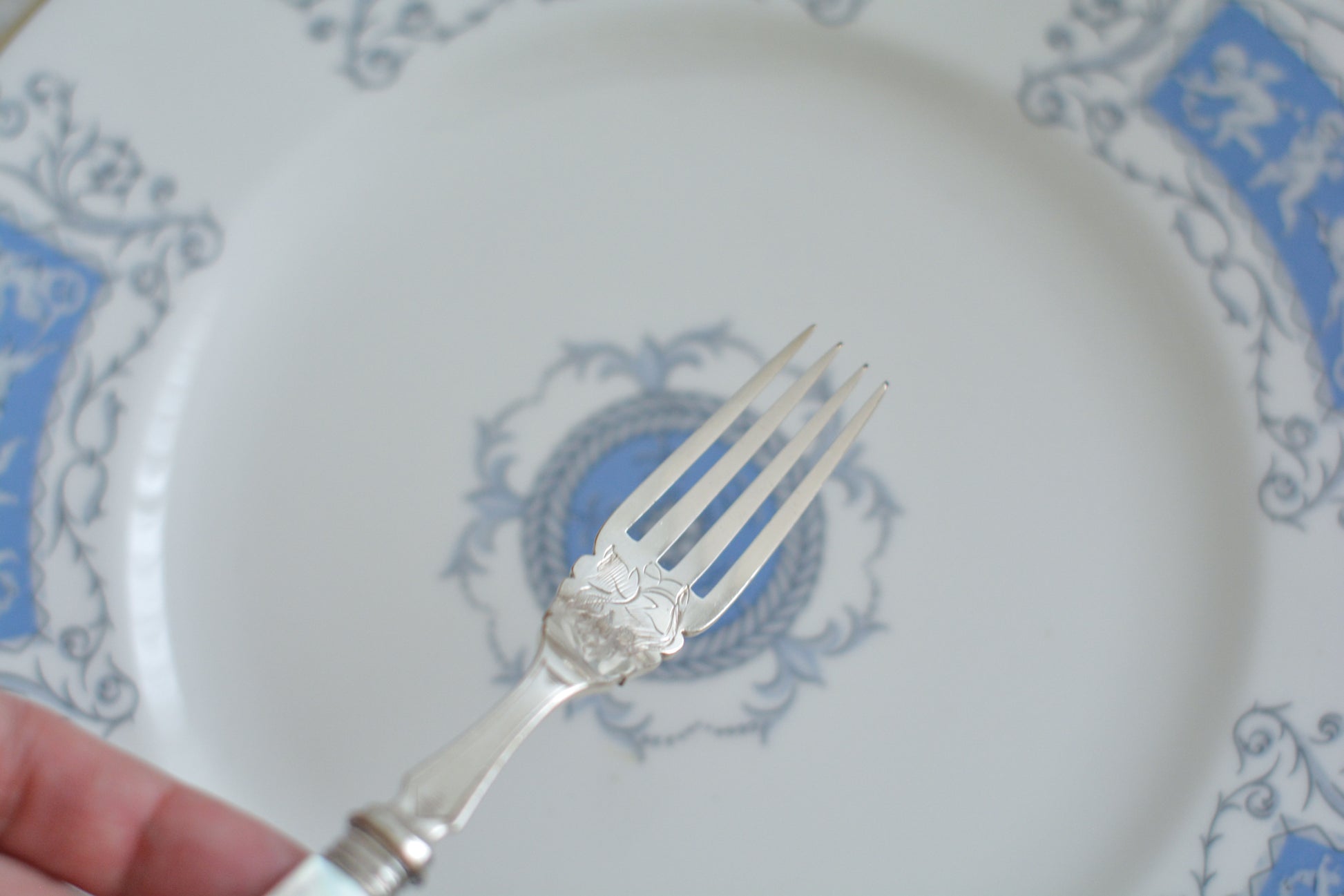 英国の人気メーカー、マッピン&ウェブの白蝶貝カトラリー。ティータイムにぴったりな丸刃のデザート(フルーツ)カトラリーです。豪華な彫刻が施されたカトラリーで、ハンドルも白蝶貝がたっぷり使われています。ハンドルは丸みがあるものが多いですが、こちらは角があるタイプでおしゃれです。白蝶貝の輝きもお楽しみいただけます。