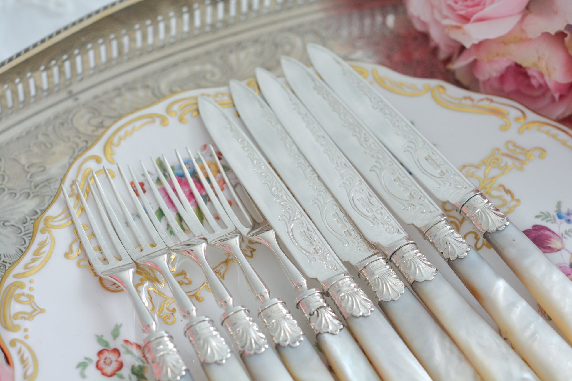 美しい純銀と白蝶貝ハンドルのデザートカトラリー。上品なデザインで純銀のブレードはキラキラと輝き、白蝶貝ハンドルは優しく輝きます。純銀&白蝶貝ハンドルのカトラリーは、やはり特別感がありますね。ティータイムを特別な時間にしてくれるカトラリーです。大きすぎないサイズ感も女性に嬉しいですね。素敵な時間をどうぞお楽しみください。