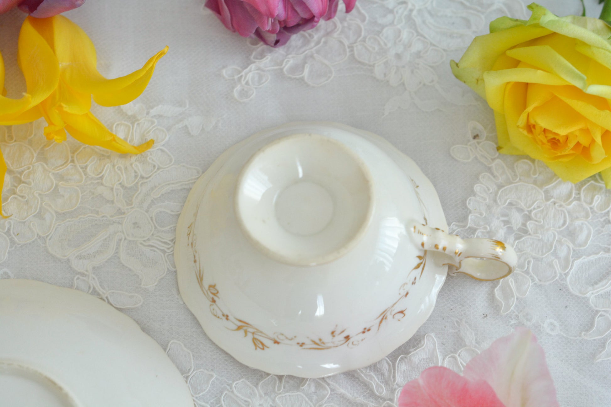 コールポートのロココリバイバル作品の人気のシェイプ、アデレードシェイプ。とても優雅なシェイプで、ハンドペイントで描かれる花々もとても美しいです。いろいろなデザインが作られていて、シェイプは同じでも絵柄は少しずつ違います。こちらはお花がたくさん描かれていて、より一層華やかなお品。アデレードシェイプは人気が高く探すのにとても苦労しますが、見つけた時の喜びはとても大きいものです。