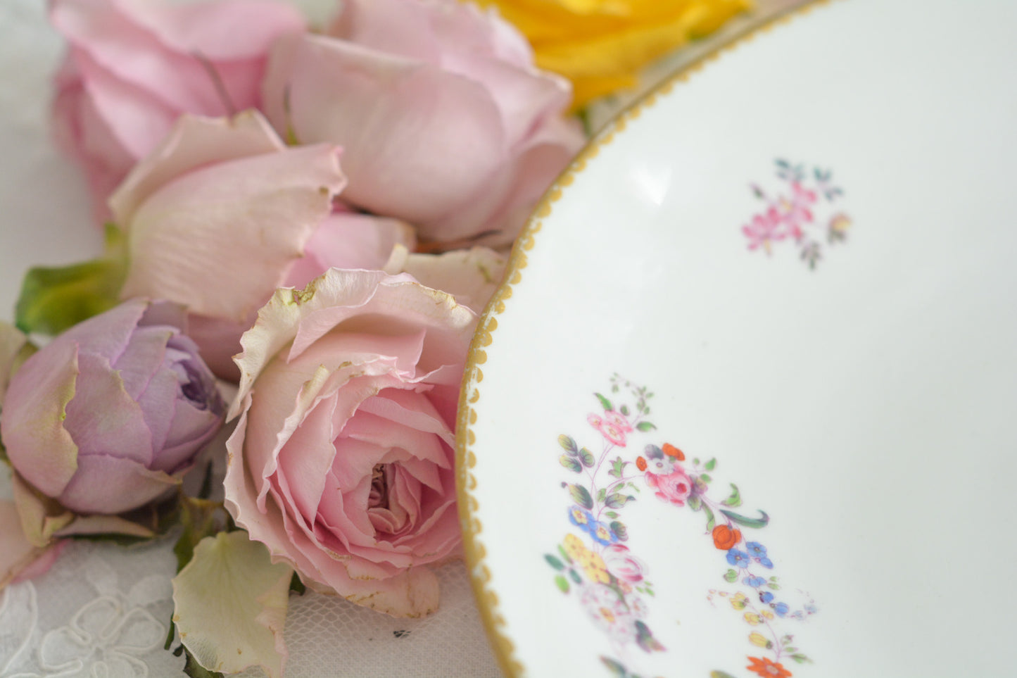 ロンドンに1825年〜1917年に営業していた「ダニエル」という小売店がオーダーしたデザートプレートです。バックスタンプはダニエルのマークのみで製造元のマークはありません。その為どのメーカーにオーダーしたのは詳細はわかりませんが、可憐な小花たちがとても美しいプレートです。ダニエルは、コールポートなどに特注品をオーダーしていたと専門書に記述があります。きっと力のあった小売店だったのだろうと思います。