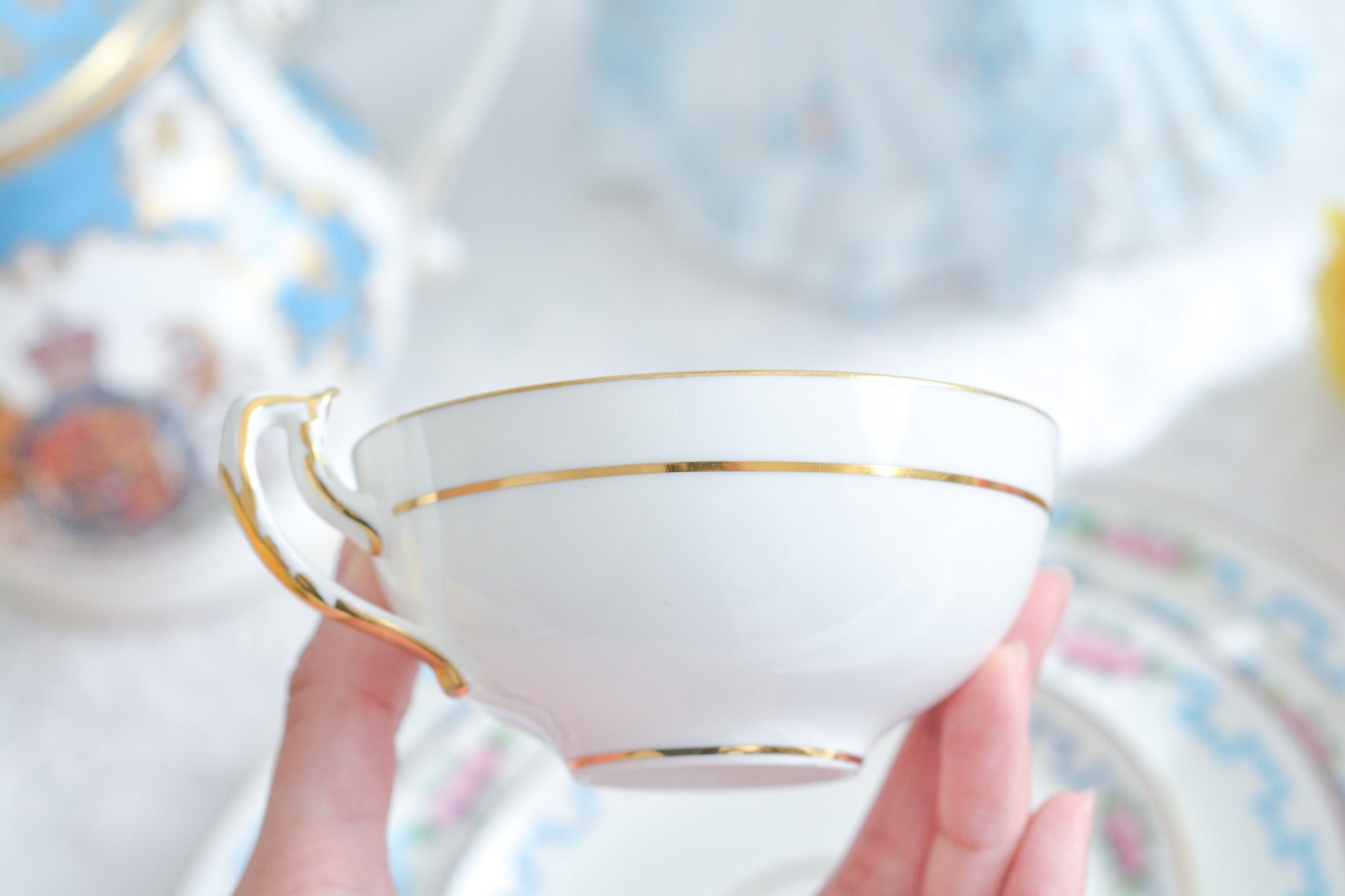 ミントンブルーのリボンに可憐な薔薇の模様が可愛らしいティーセット。カップ&ソーサー、サイドプレート、ランチョンプレート、ディナープレートのお得なセットで、どのシーンにも対応できるセットです。お茶やお食事などこのセットでお楽しみください。大きなプレートはサービングプレートとしても活躍します