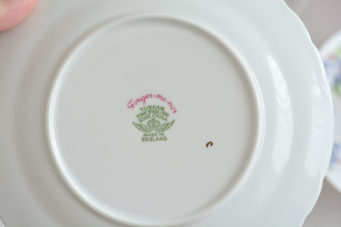 タスカンの勿忘草が大変可愛らしいティートリオです。勿忘草がモチーフのヴィンテージ食器は色々なメーカーで作られています。このタスカンのトリオの勿忘草はとても優しい雰囲気。勿忘草の花言葉は「私を忘れないで」、「誠の愛」、「真実の友情」。春を知らせる花とも言われていて、今の季節にぴったりなティートリオです。