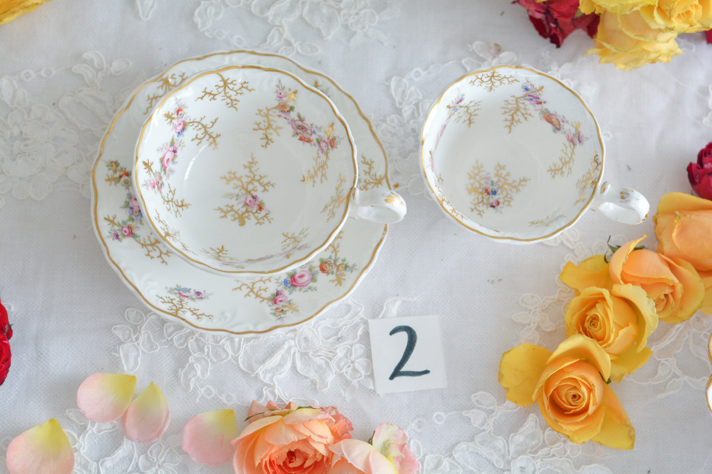 コールポートの花々と宿木?の描かれたプレートです。私は宿木シリーズと呼んでおります。こちらは見が描かれていないので、他の木や珊瑚のようにも見えます。金彩部分もハンドペイントで描かれていて、コールポートらしい上品なお品となっております。華やかでクリスマスにもぴったりな雰囲気です。
