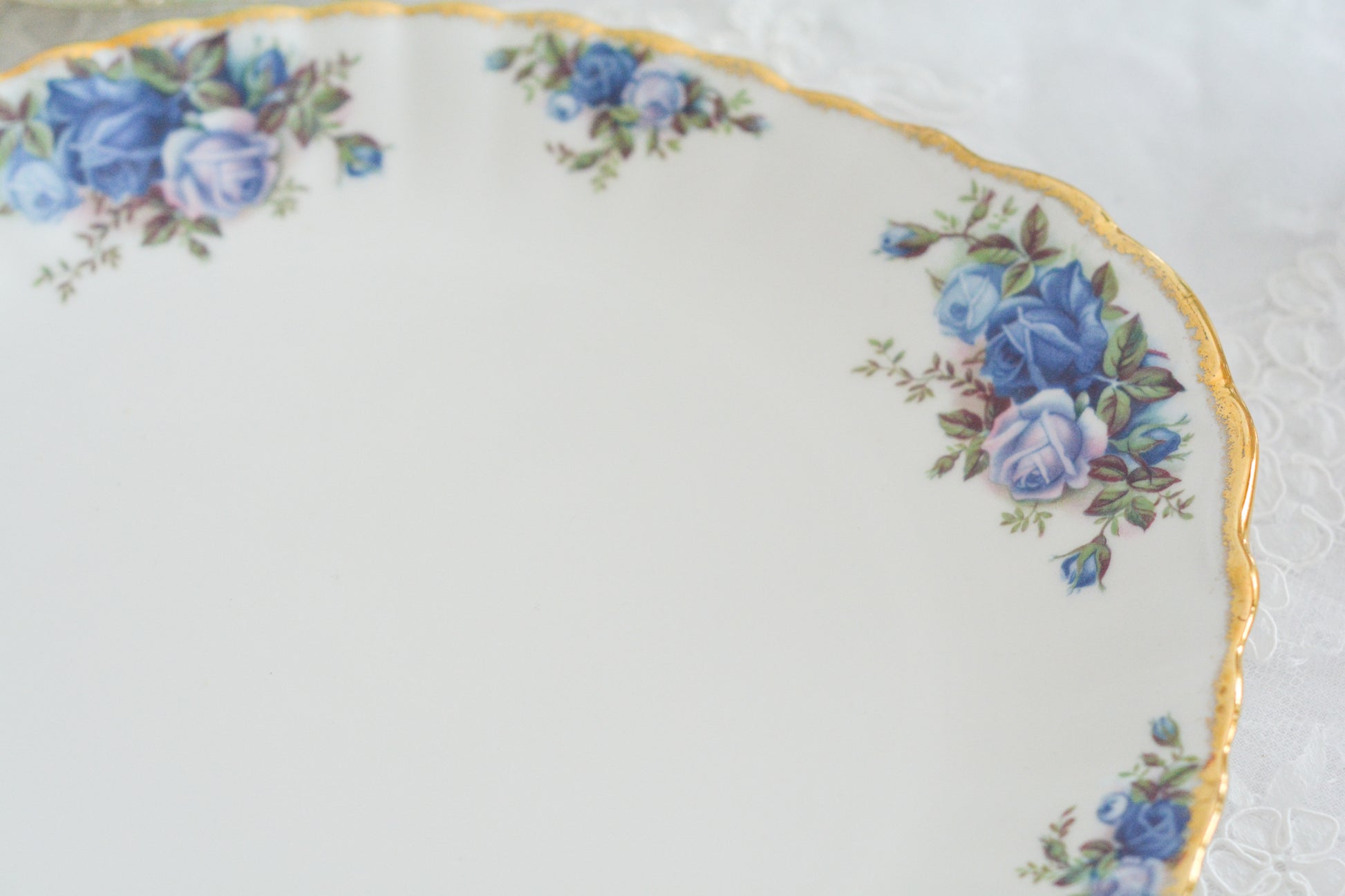 ブルーのバラが美しい、ロイヤルアルバートのムーンライトシリーズのデュオです。オールドカントリーローズのブルーバージョンで製造数が少なく、世界的に人気のあるシリーズです。爽やかな色合いがとても美しくティータイムを彩ります。