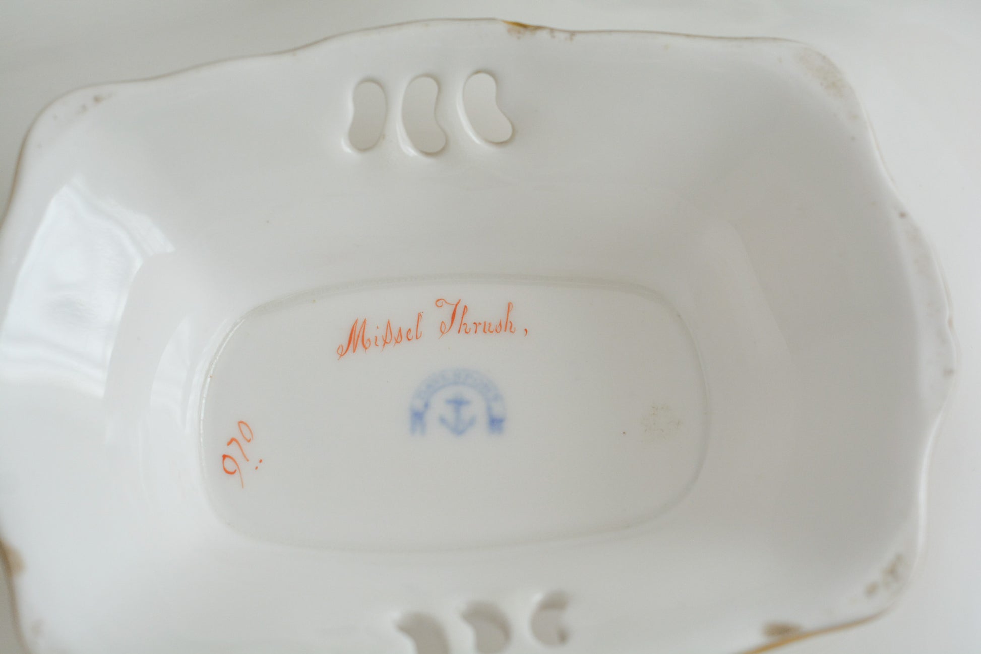 ダベンポートの素晴らしいタッツァがやってきました。お花と中央には鳥が丁寧に描かれています。描かれている鳥はイギリスでターリングと呼ばれているムクドリで、食べ物を捕まえている様子がイキイキと描かれています。イギリスのお庭にお邪魔したようなそんな気分になるタッツァです。フルーツや英国菓子をのせたくなりますね。